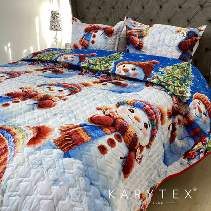 Edredón Navidad MUÑECO DE NIEVE doble faz con unicolor ROJO. Incluye funda(s) de almohadones decorativos (Copia) (Copia)