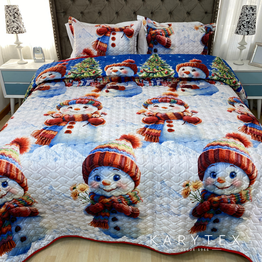Edredón Navidad MUÑECO DE NIEVE doble faz con unicolor ROJO. Incluye funda(s) de almohadones decorativos (Copia) (Copia)