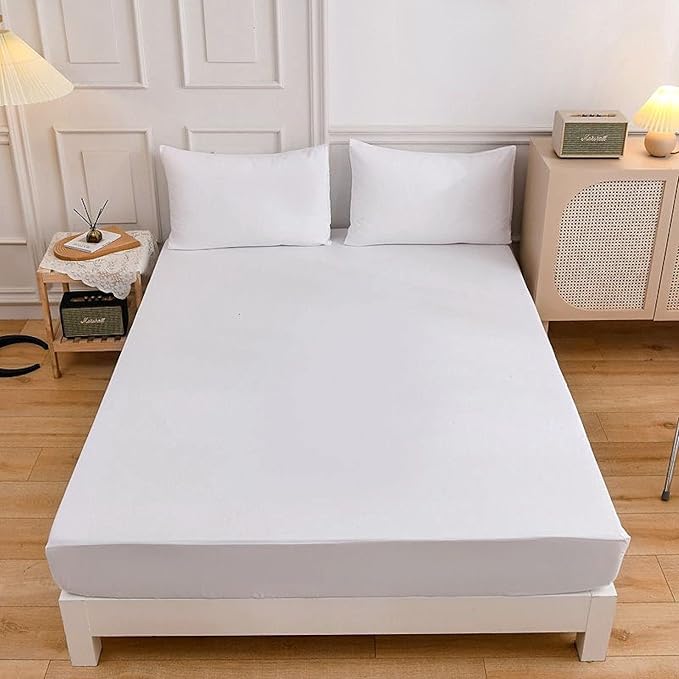 Semijuego sábana ajustable + fundas en genero 144 hilos blanco (Copia)