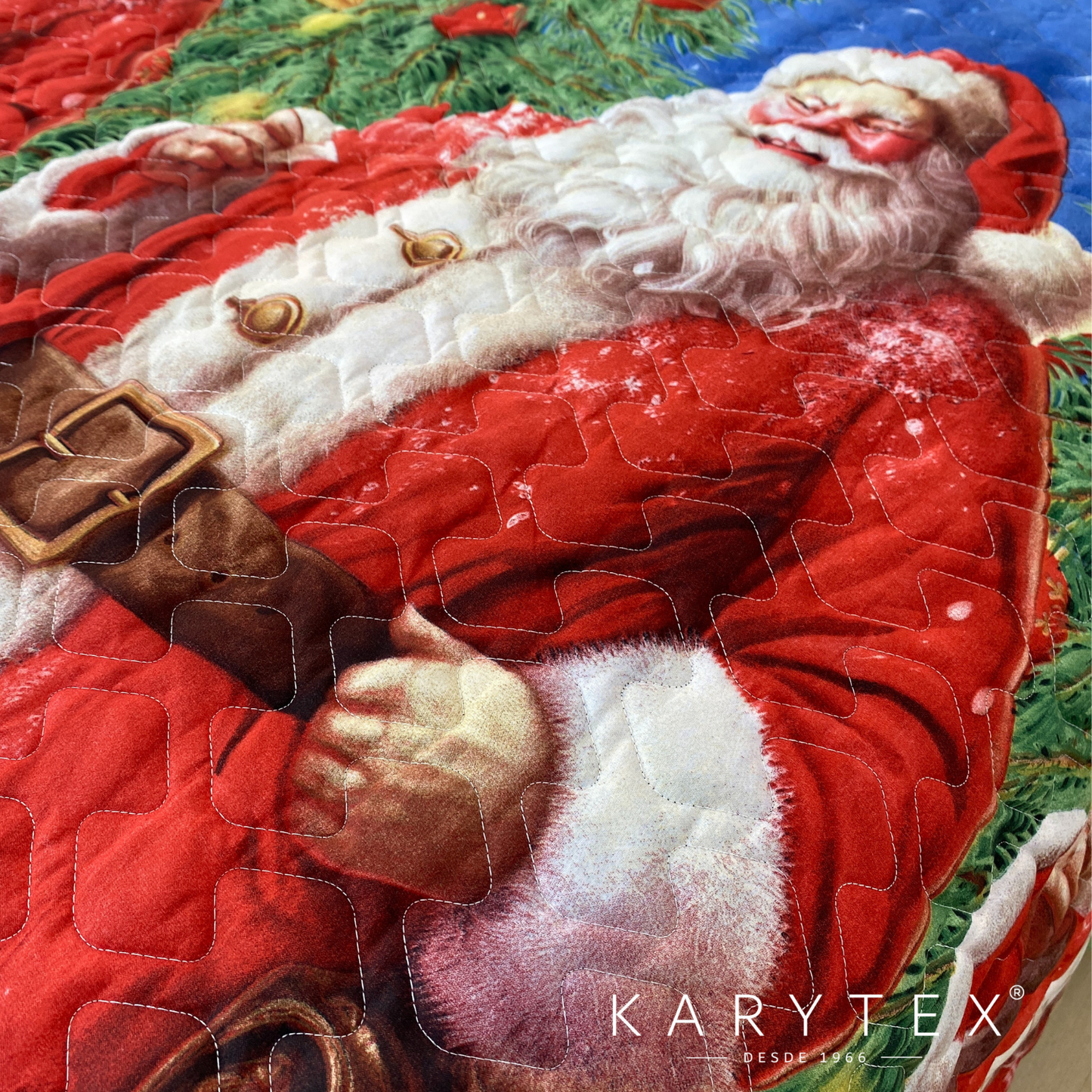 Edredón Navidad SANTA CLAUS doble faz con unicolor AZUL. Incluye funda(s) de almohadones decorativos (Copia)
