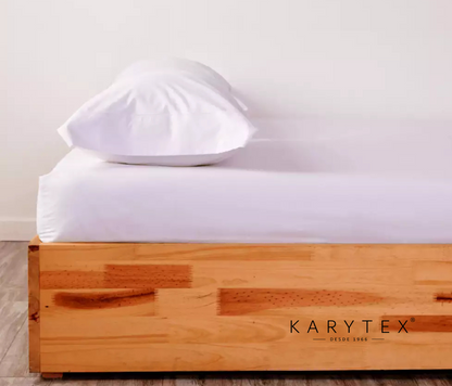 Semijuego sábana ajustable + fundas en genero 144 hilos blanco (Copia)