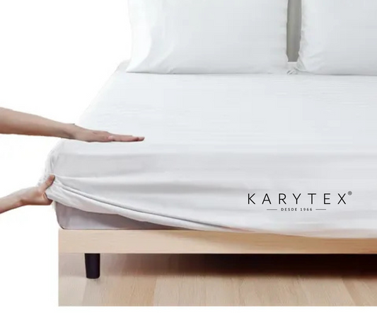 Semijuego sábana ajustable + fundas en genero 144 hilos blanco (Copia)